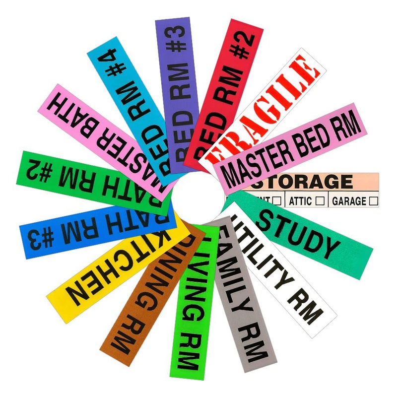 Tag-A-Room Color Coded Home Moving Box Labels, 800 Count 4 Bedroom House Pack + Fragile Stickers, Moving Supplies, Moving & Packing Stickers - Image 1